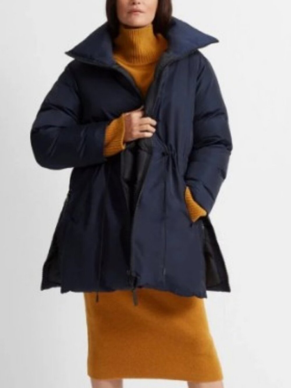 Club Monaco trapeze statement puffer coat jacket navy blue unisex size L - Picture 3 of 10